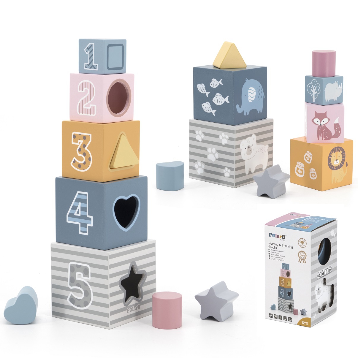 Viga Toys Dřevěná pyramida a vkládačka z kostek 2v1 Viga PolarB