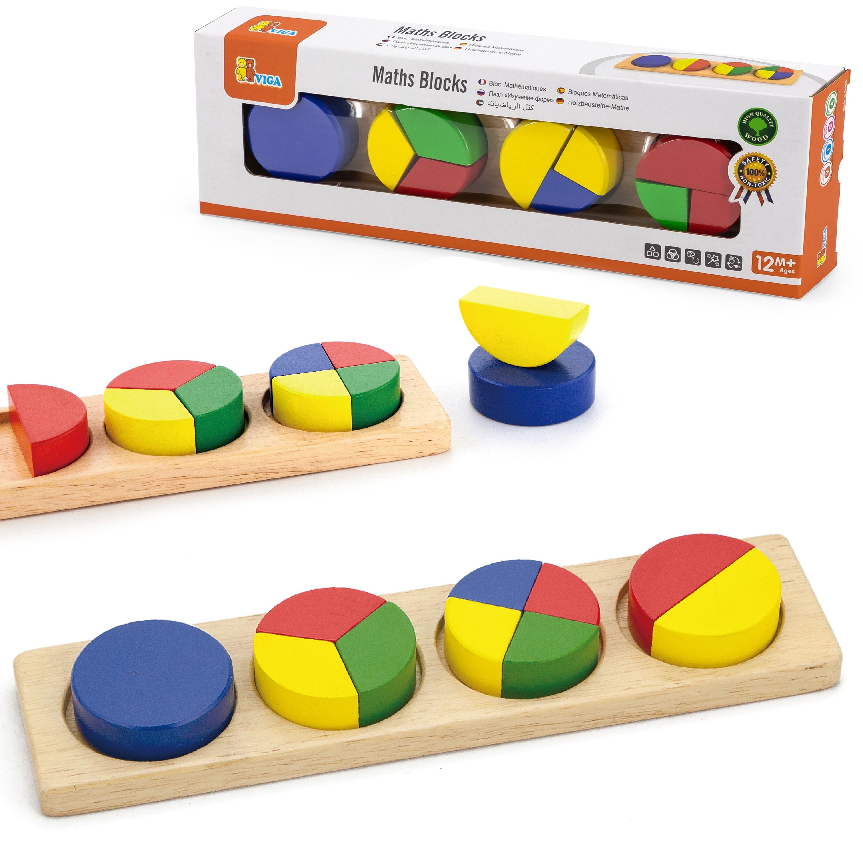Viga Toys Dřevěné puzzle Viga Montessori Matematické bloky Zlomky