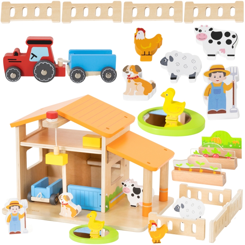 Viga Toys VIGA Dřevěná farma se zahradou a traktorem 21 dílků