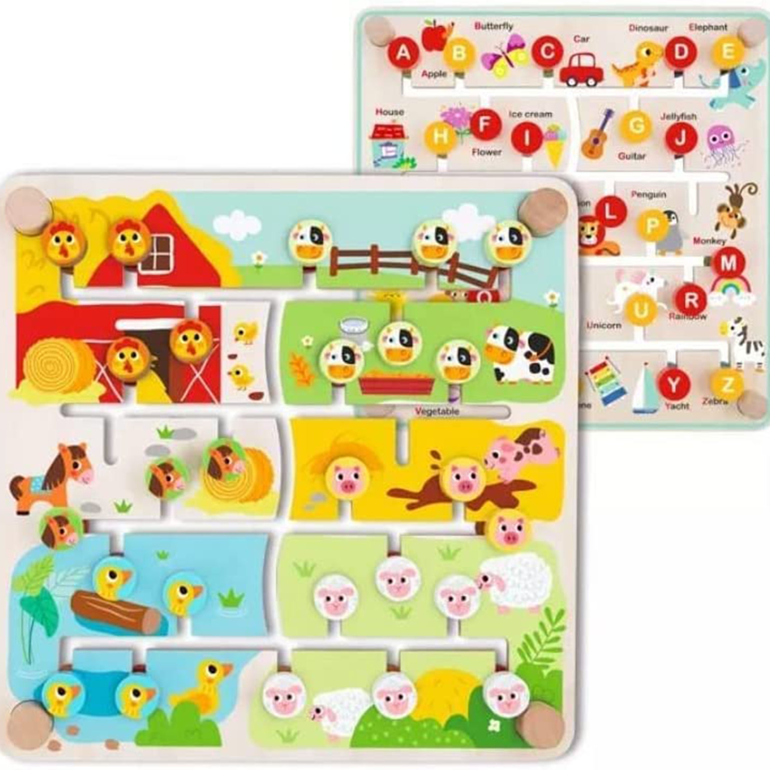 Tooky Toy Dřevěná Montessori tabule Zvířátka a abeceda Tooky