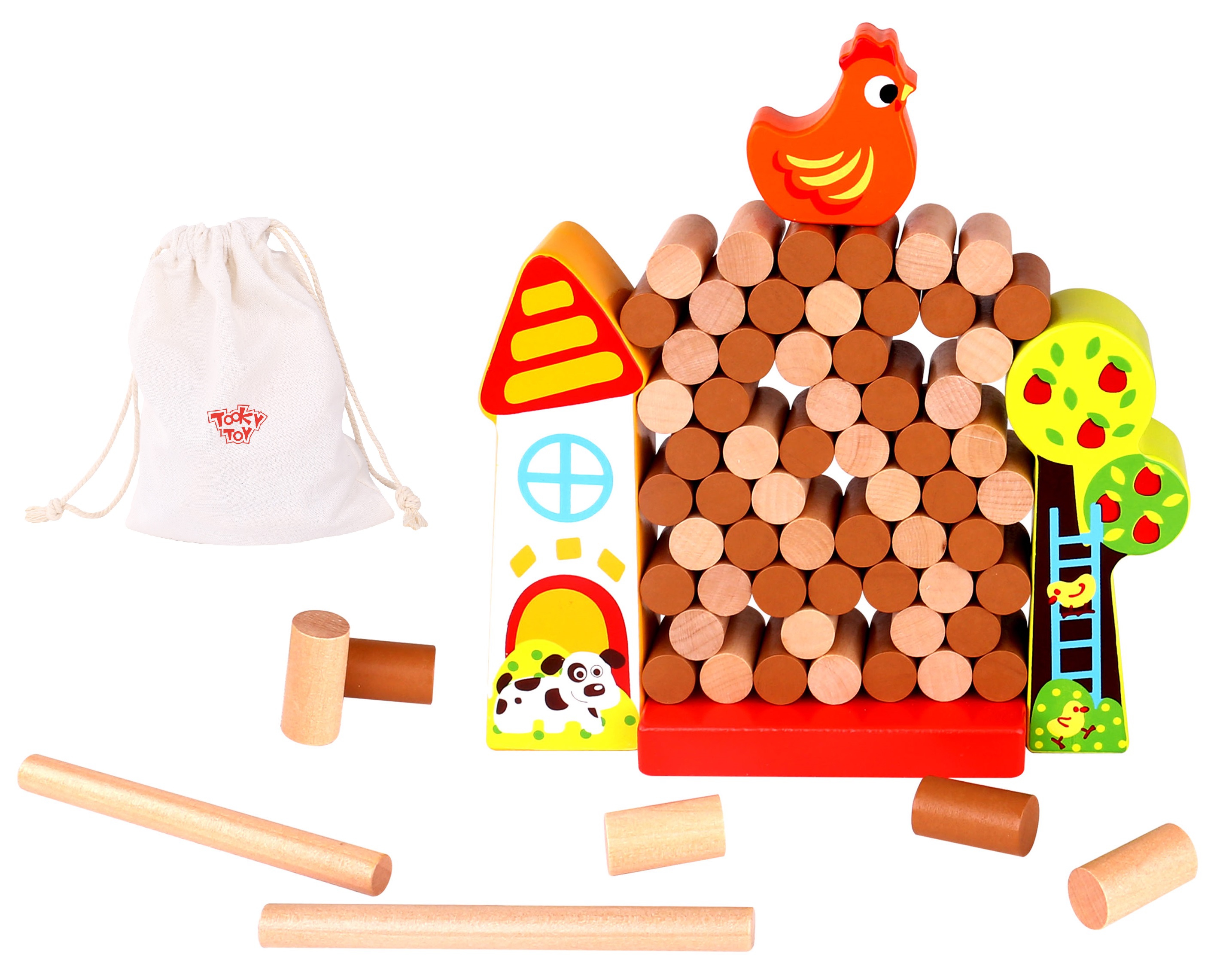 Tooky Toy Dřevěná hra Padající slepice Tooky