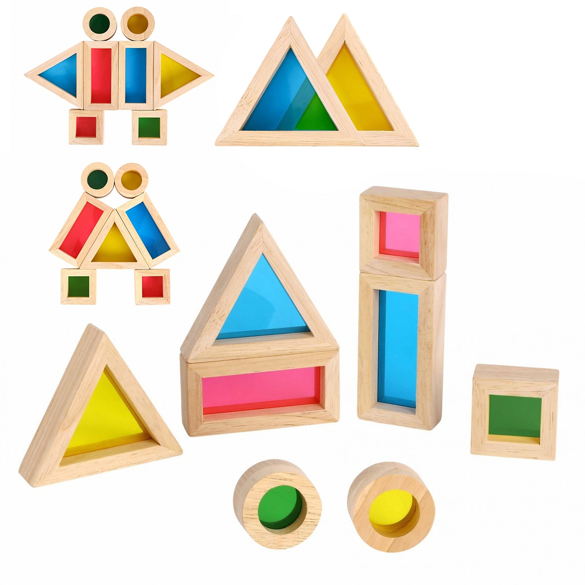 Tooky Toy Dřevěné barevné zrcadlové bloky Tooky