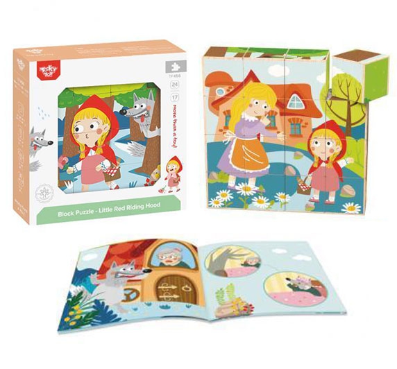 Tooky Toy Dřevěné kostky Červená Karkulka s knížkou Tooky