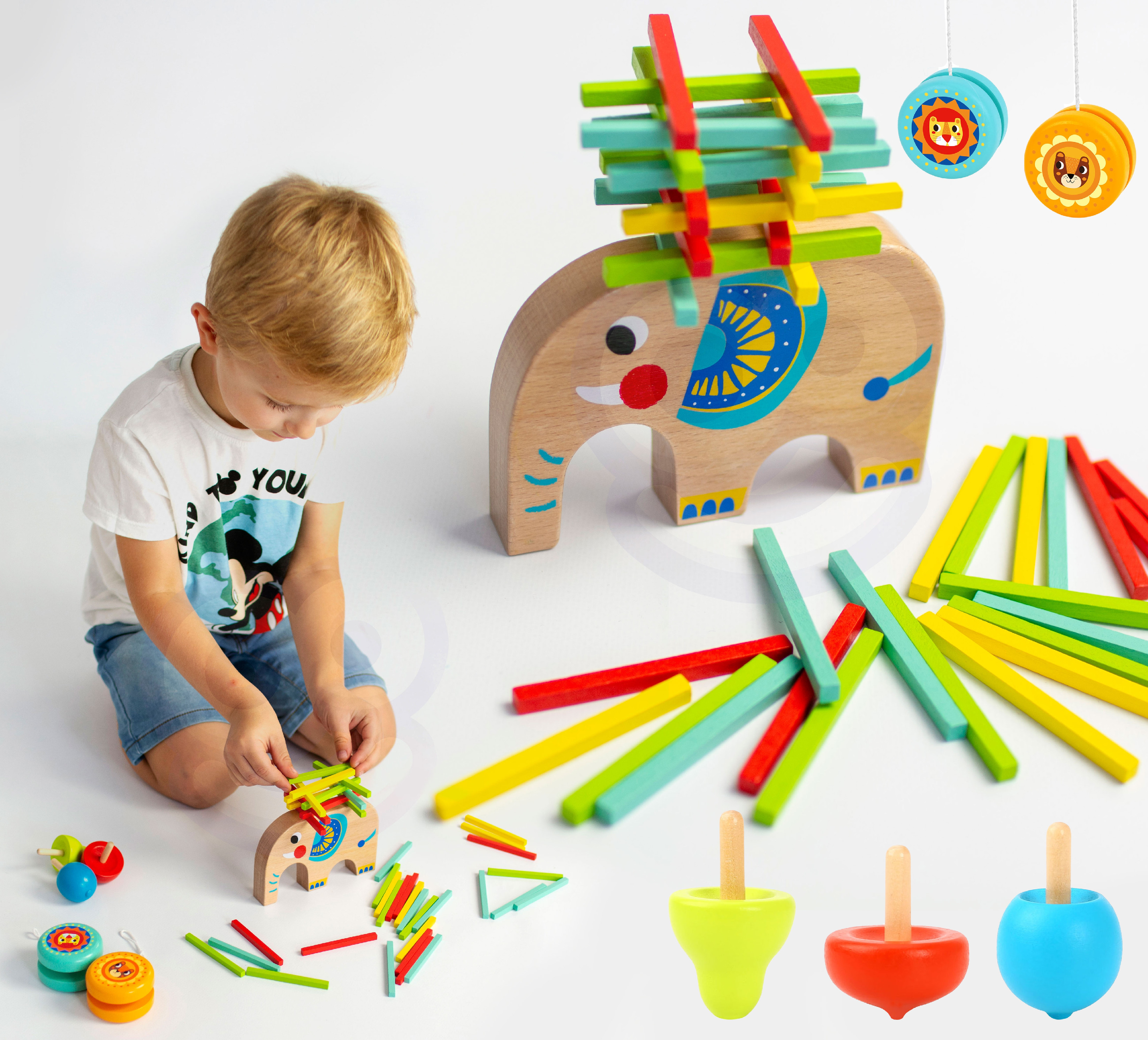 TOOKY TOY Sada arkádových her Motorkáři JoJo Spinning Top Elephant 46 ks.