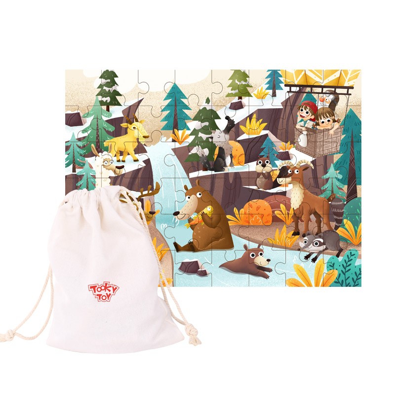 Tooky Toy Dřevěné puzzle s taškou Alpská zvířátka Tooky