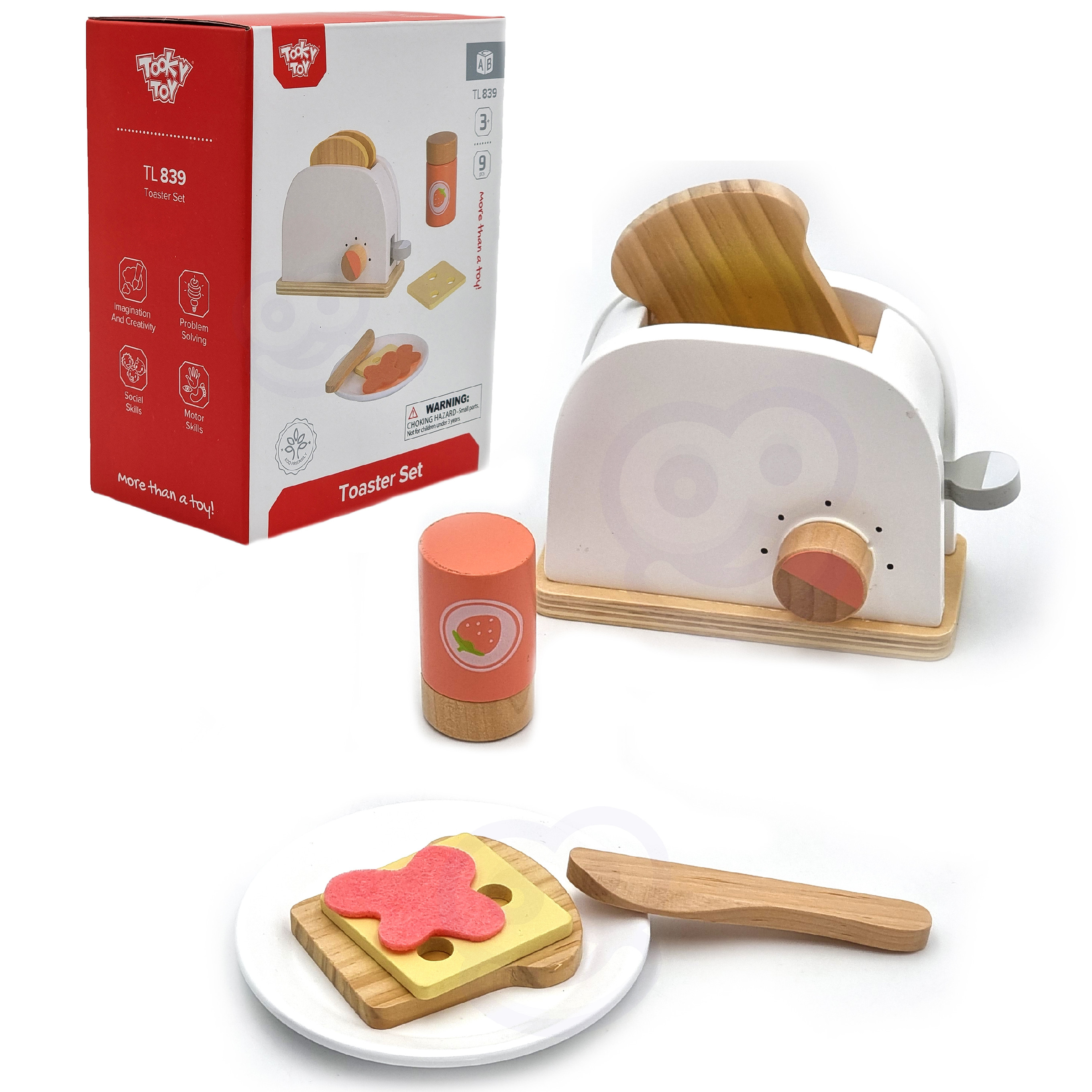 Tooky Toy Dřevěný toustovač s doplňky Tooky