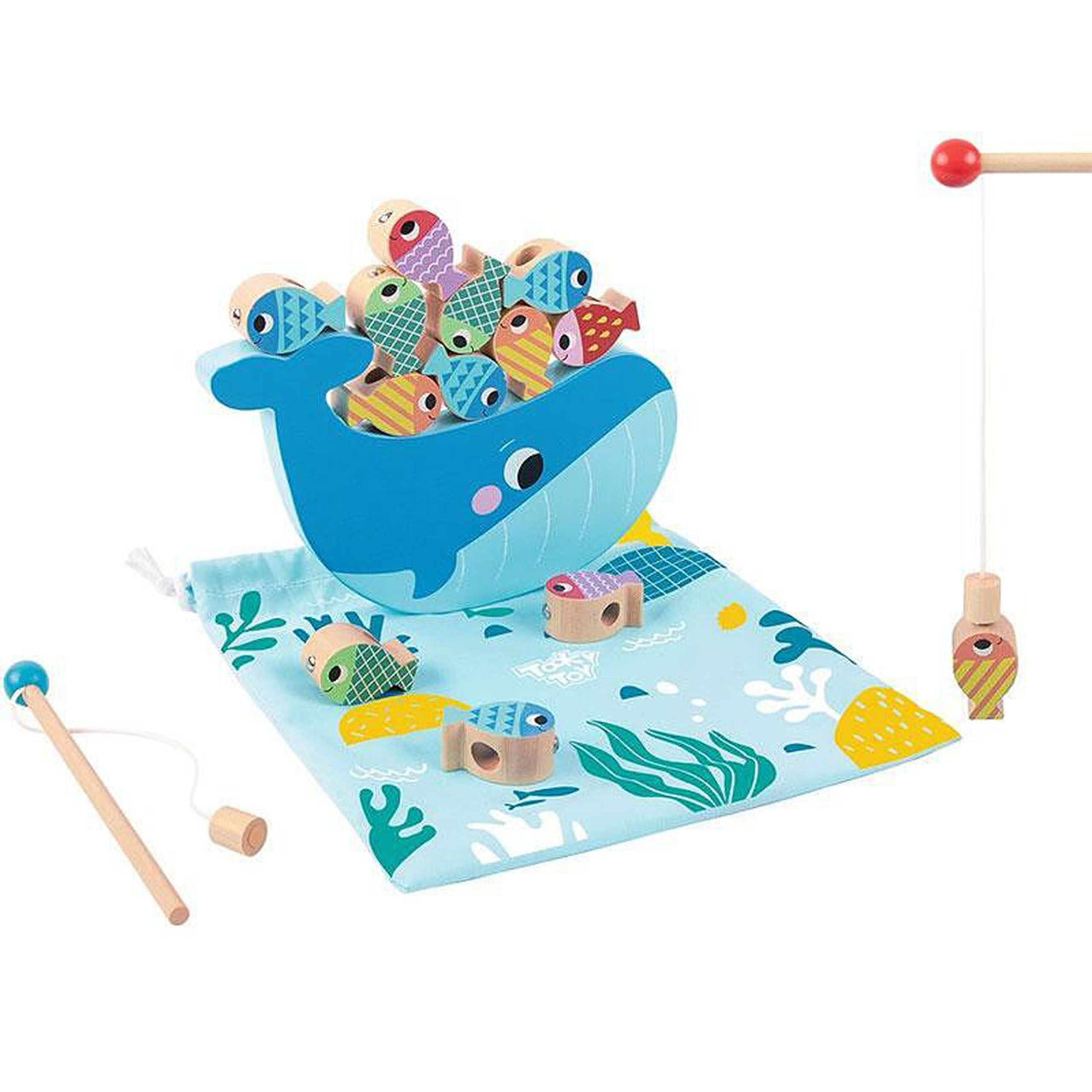 Tooky Toy Dřevěná multifunkční hra Na velrybu a ryby 4v1 Tooky