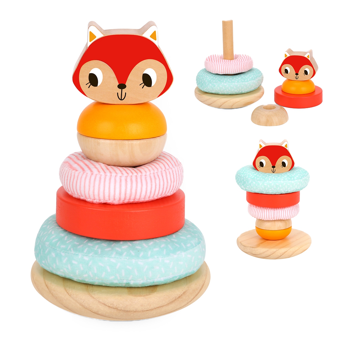 Tooky Toy Dřevěné navlékací kroužky Liška Tooky