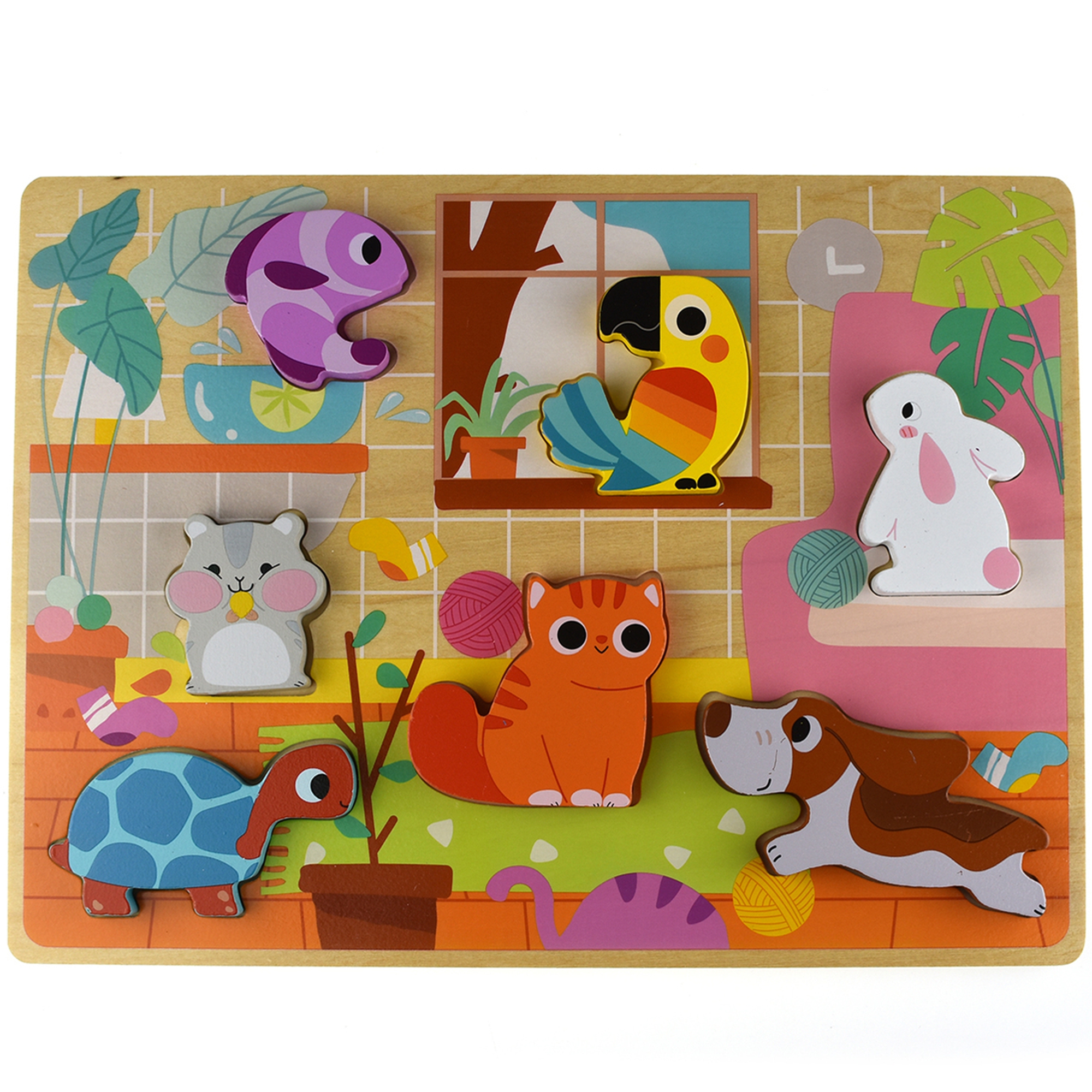 Tooky Toy Dřevěná hračka Tooky Puzzle Montessori Zvířátka House Match Tvary