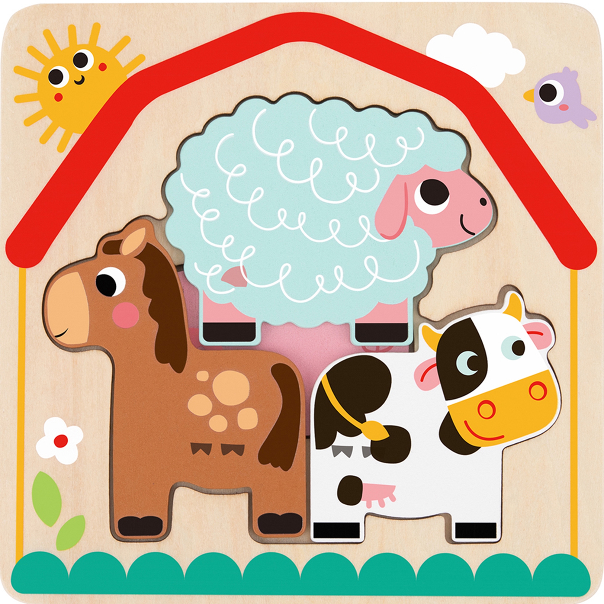 Tooky Toy Dřevěné vícevrstvé puzzle Zvířátka na farmě Tooky