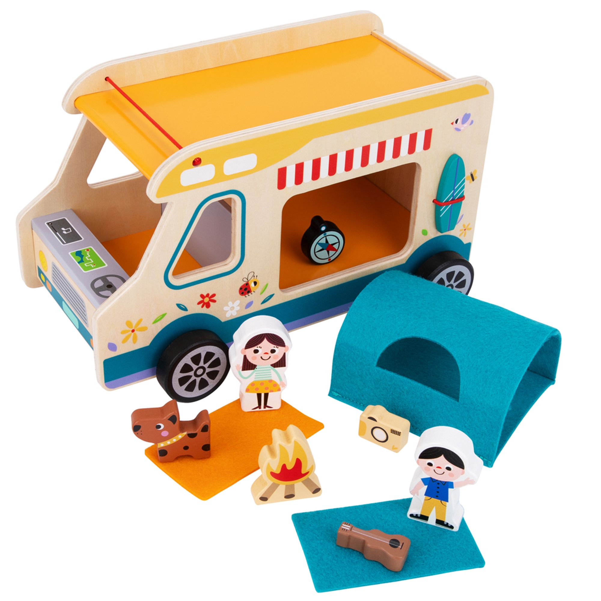 Tooky Toy Dřevěný karavan s příslušenstvím Tooky