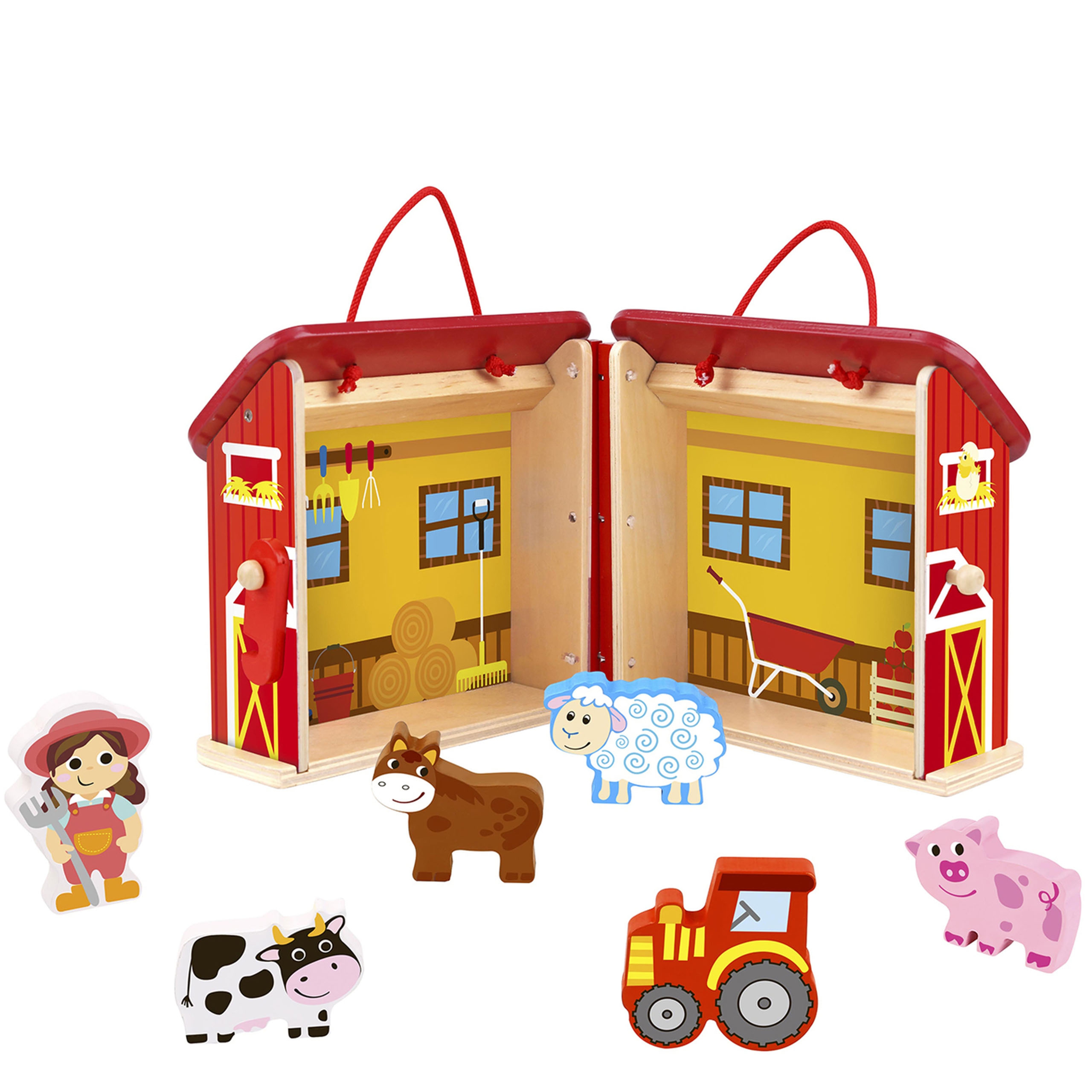 Tooky Toy Přenosná stodola s farmářkou a zvířaty Tooky