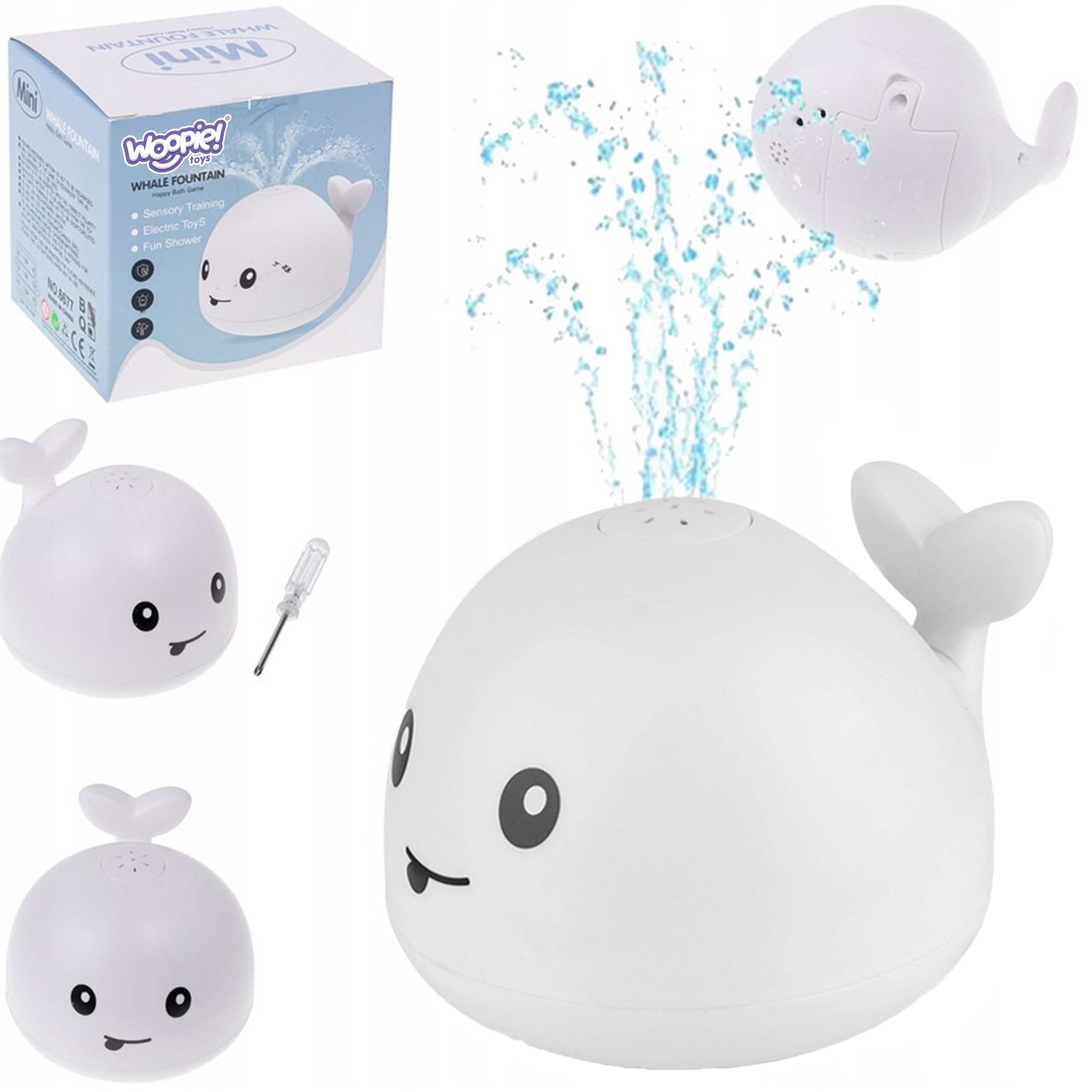 WOOPIE BABY Vodní stříkající svítící velryba s LED fontánou hračka do vany