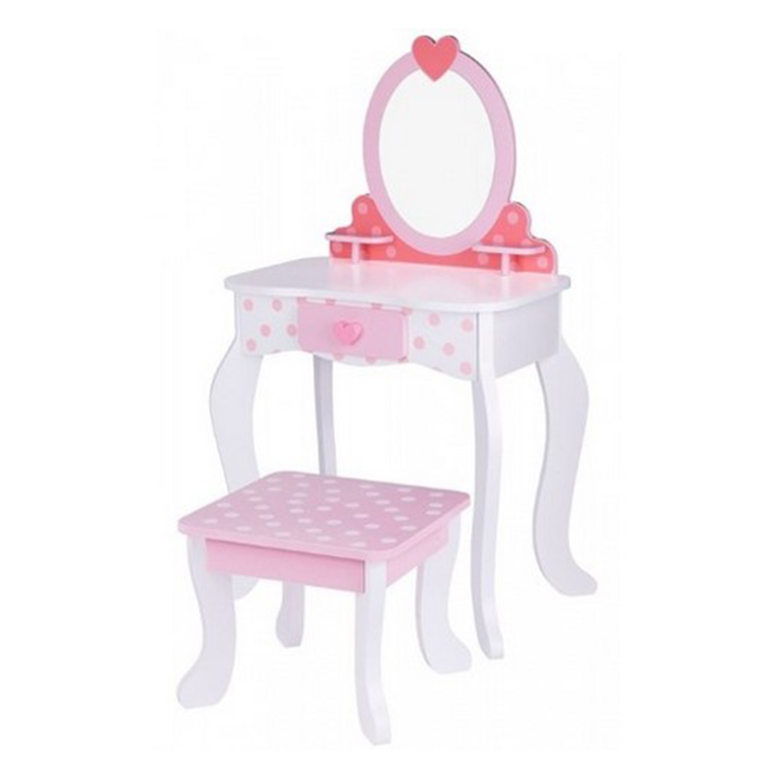 Tooky Toy Růžový dřevěný toaletní stolek s židlí, zrcadlem a doplňky Tooky