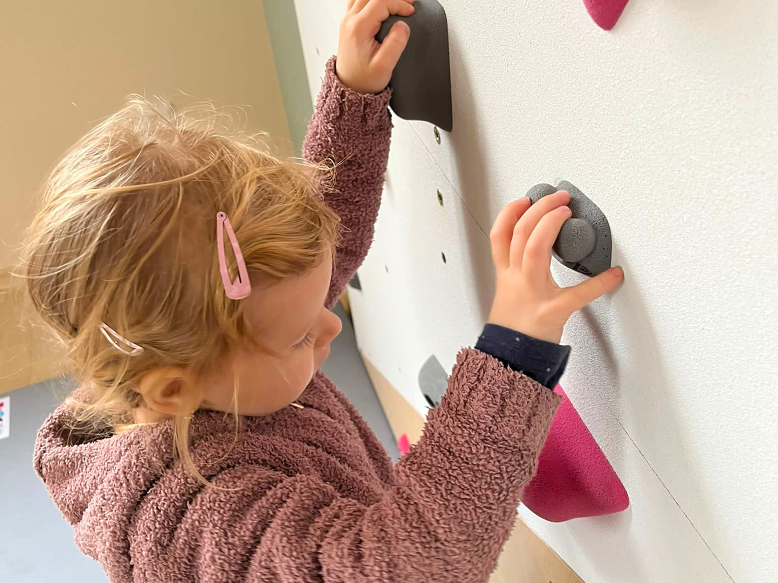 Lezecká stěna do dětského pokoje BLOCKids 3 + lezecké chyty Barva úchytů: Růžová