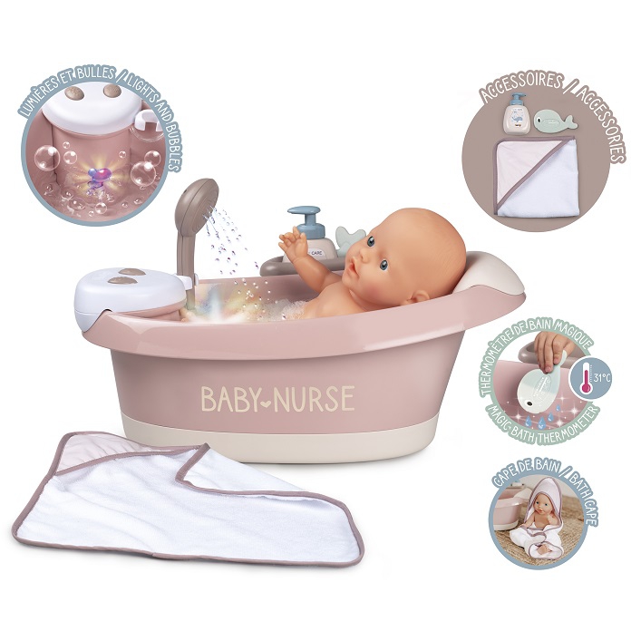 Smoby Baby Nurse Vanička s hydromasáží, sprchovým koutem a světly