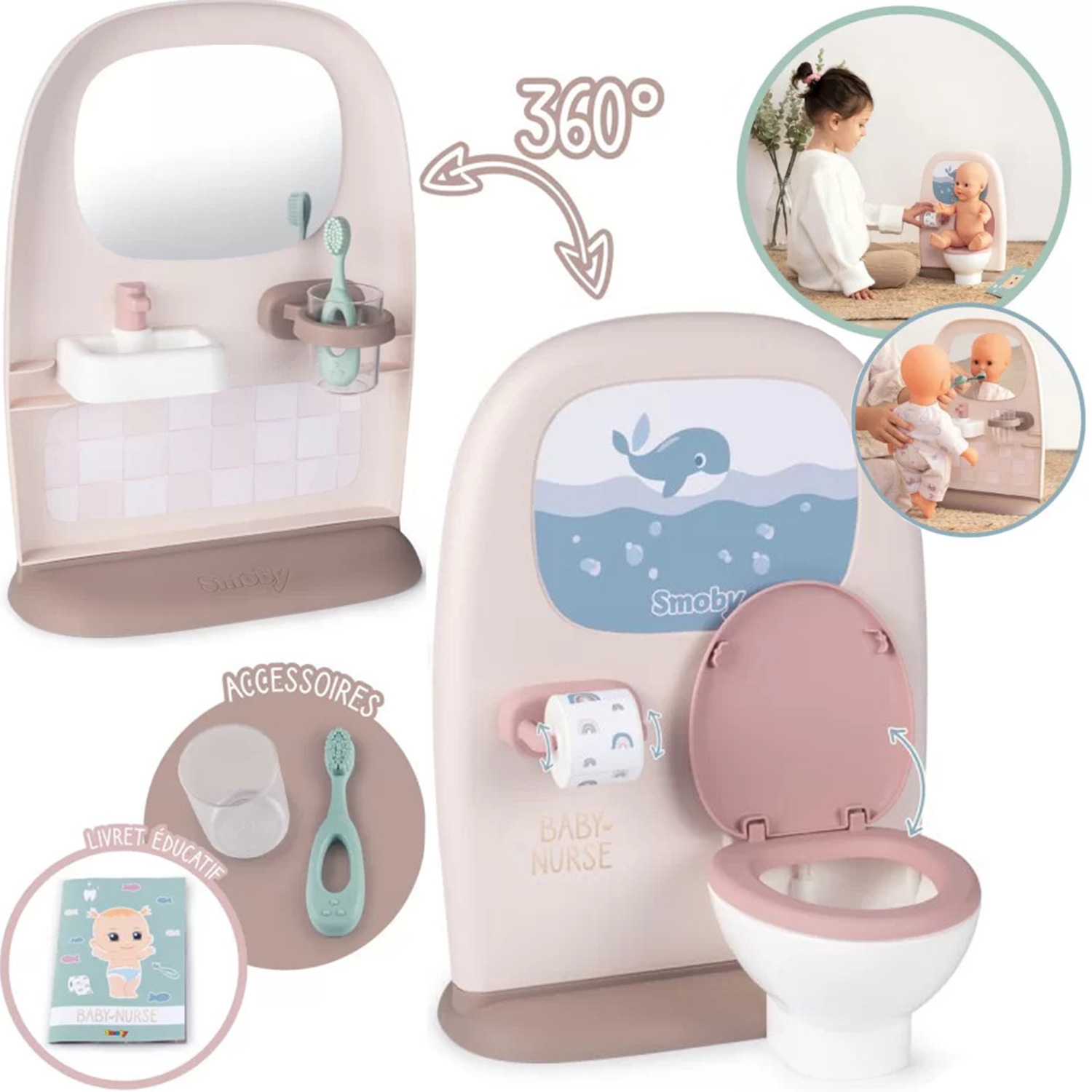 SMOBY Baby Nurse Toaleta a koupelna pro panenky s doplňky 2v1