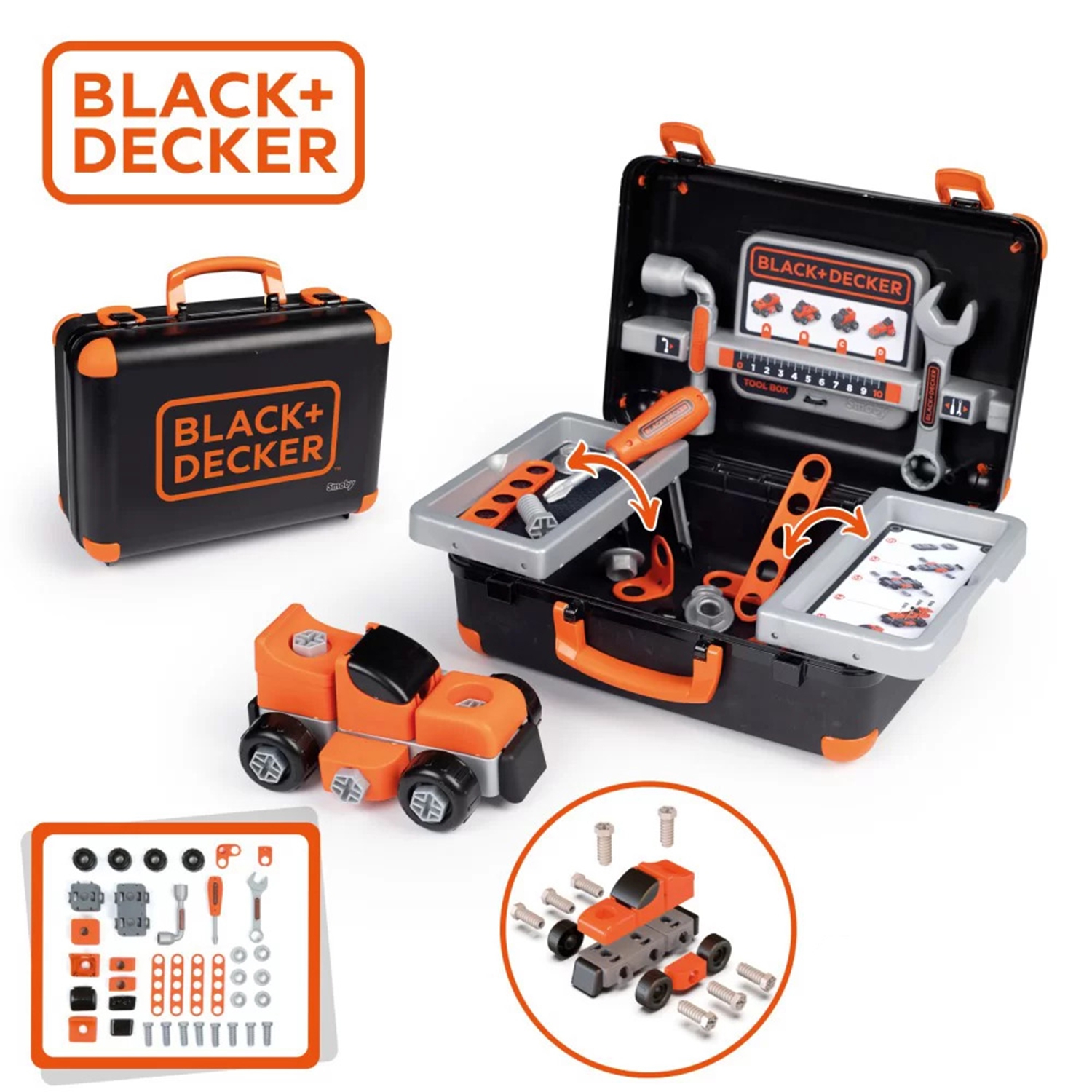 Smoby Black & Decker kufřík s nářadím a autíčkem