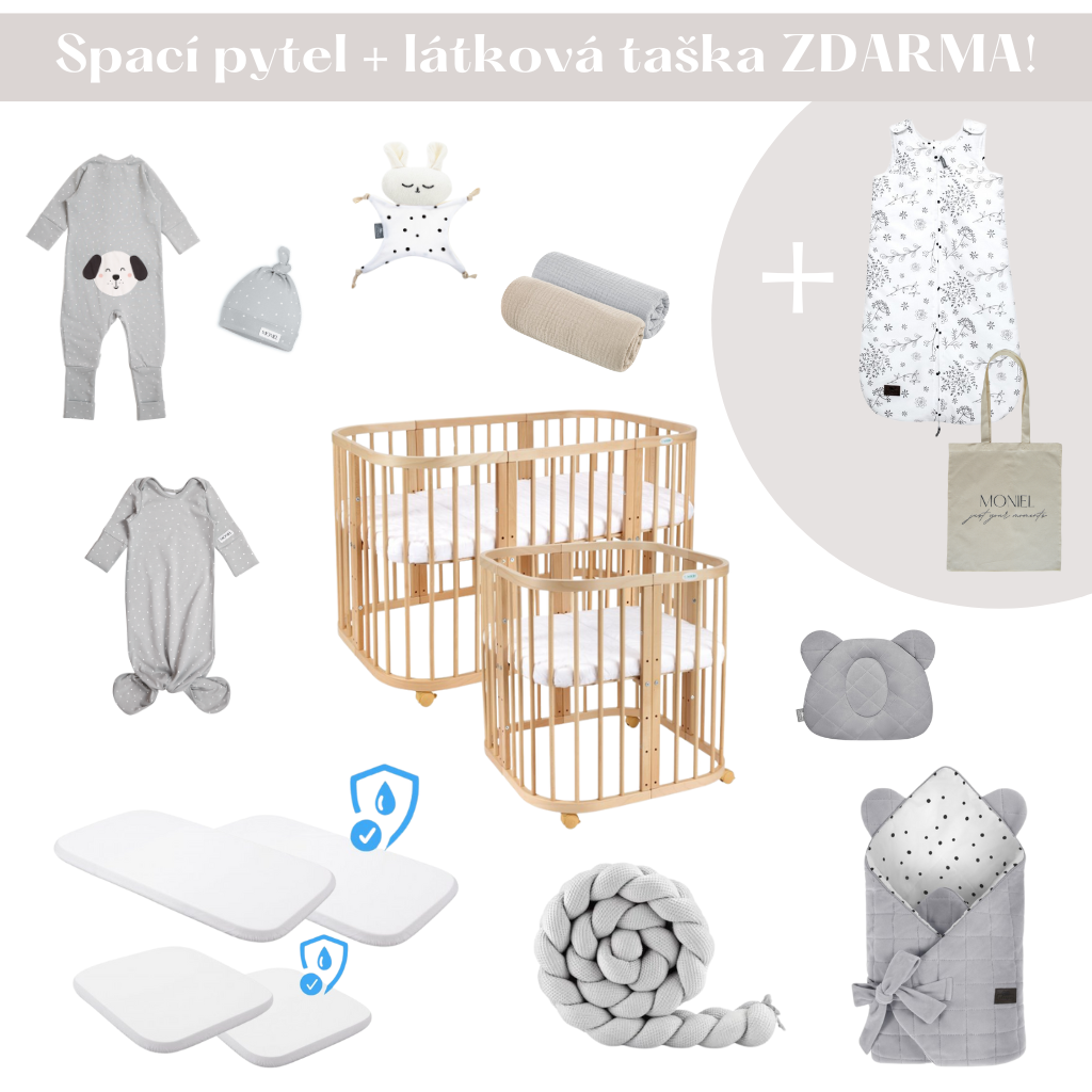 Sleepee Luxusní novorozenecká sada s rostoucí postýlkou 7v1 + spací pytel ZDARMA šedá