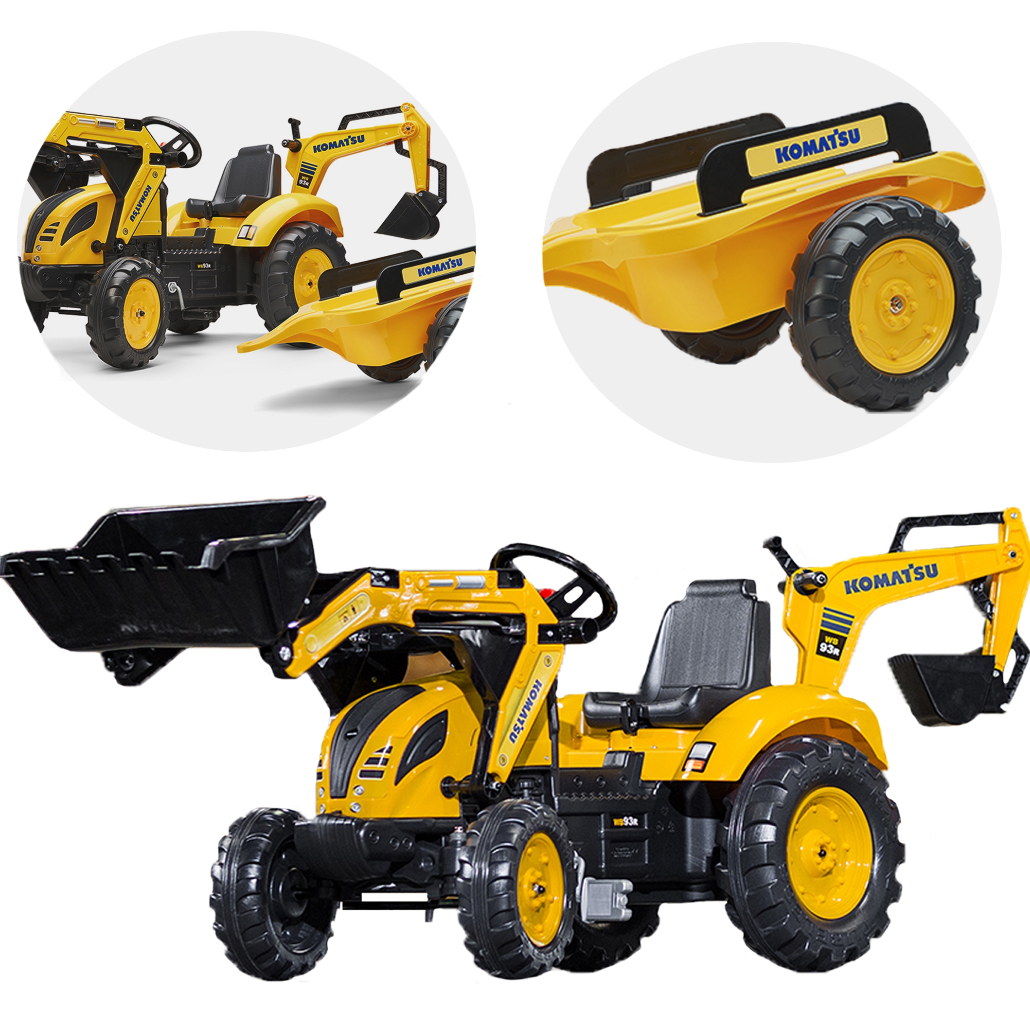 Skladem Šlapací traktor, rýpadlo a nakladač s otočným sedlem a přívěsem Komatsu Falk od 3 let