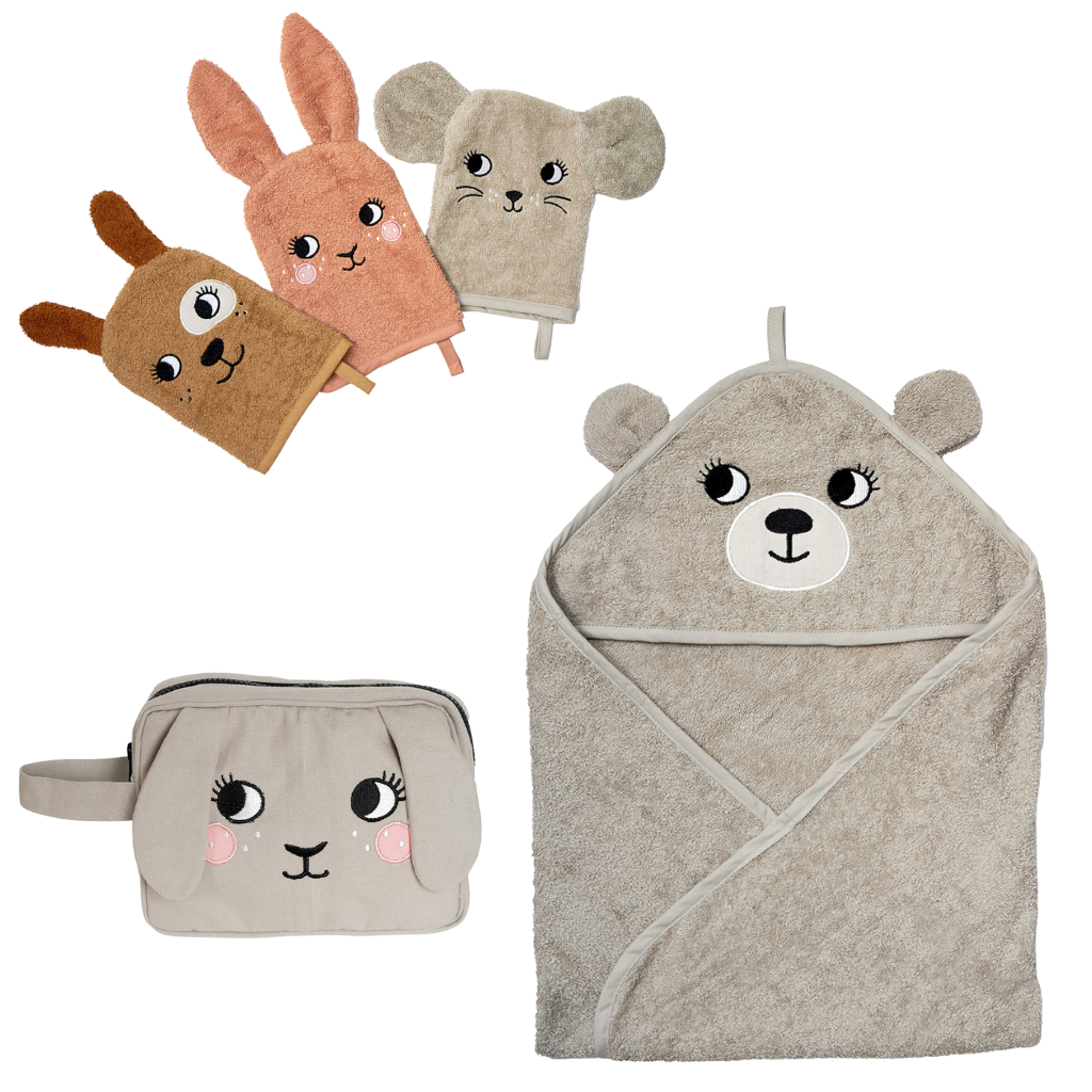 Koupací sada pro miminko od narození Roommate králíček a medvěd GOTS