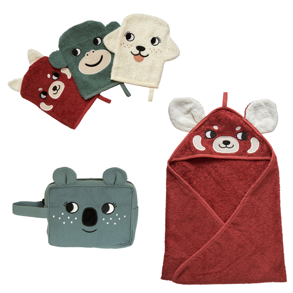 Koupací sada pro miminko od narození Roommate koala a červená panda GOTS