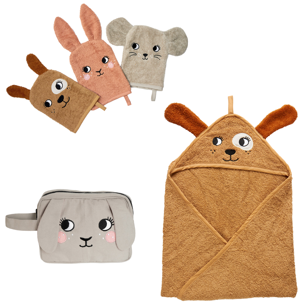 Koupací sada pro miminko od narození Roommate králíček a pes GOTS