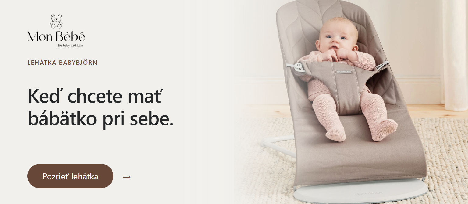 Bábätko v lehátku BabyBjörn. Pozrite si ponuku lehátok v Mon Bébé.