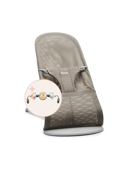 Lehátko Babybjorn Bouncer Bliss Grey beige Mesh s hračkou Googly Eyes Pastel