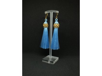 Střapcové náušnice Něco modrého  svatební šperk