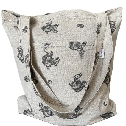 Látková taška přes rameno - šedé veverky a šišky
