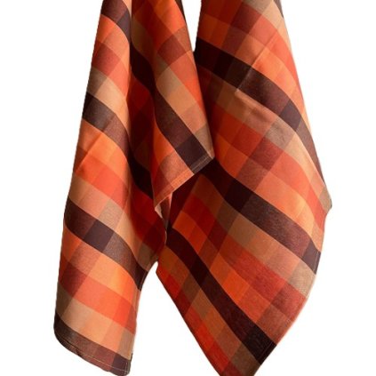 Utěrka z kanafasu - hnědá, oranžová kostka