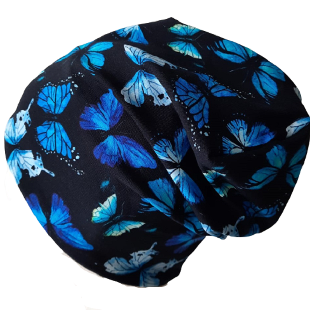 Funkční čepice černá s modrými motýlky