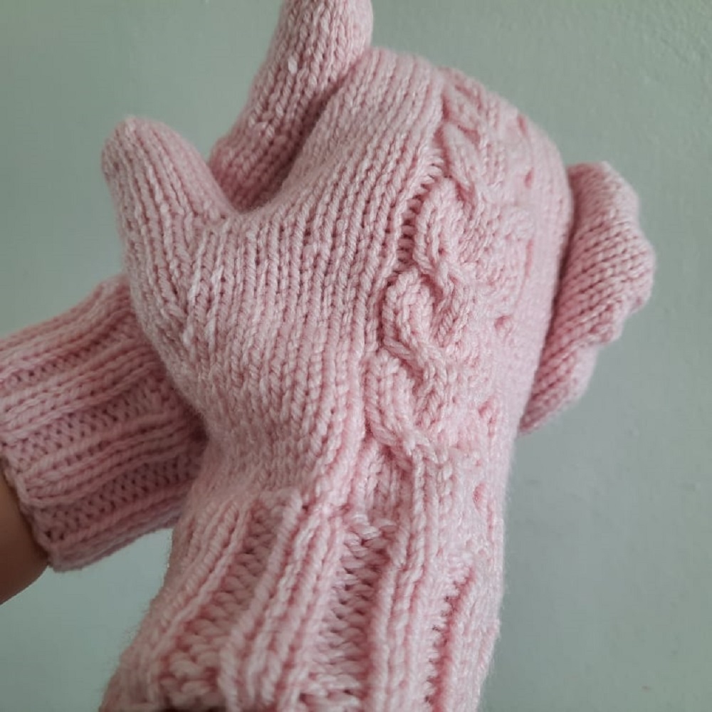 Dámské rukavice: růžové pletené palcové rukavice