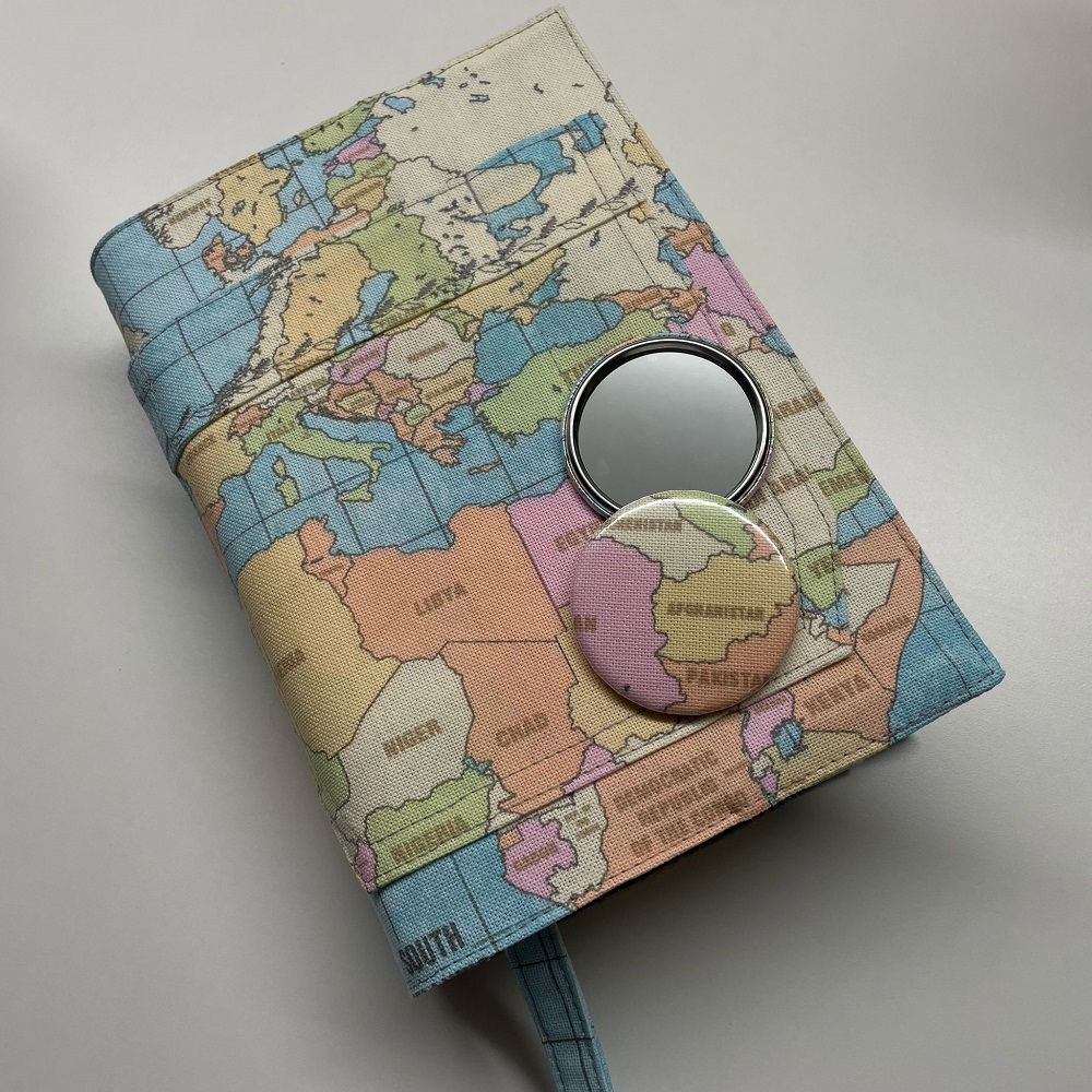 Obal na knihu, diář, zápisník+ cestovní zrcátko: Mapa světa