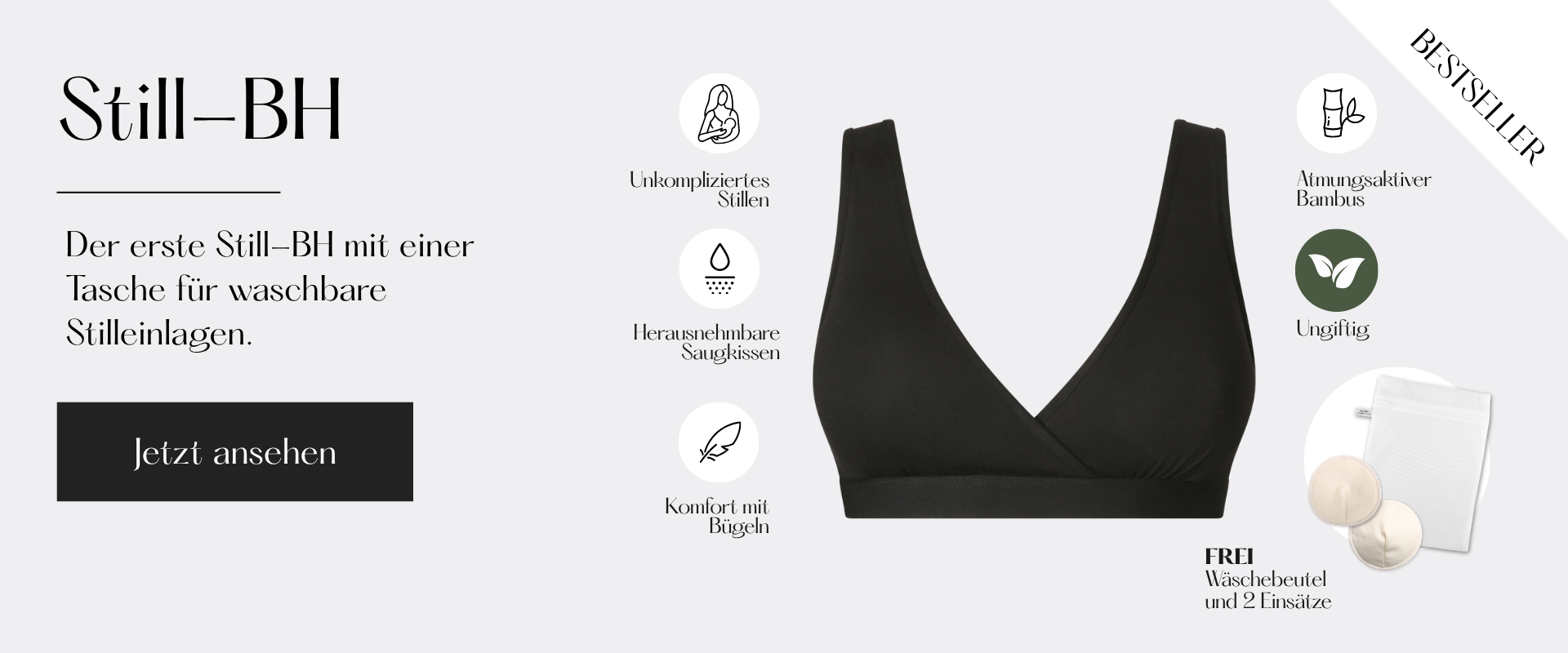 Der Moniel Still-Bambus-BH ist ein innovativer BH mit herausnehmbarem Einlage.