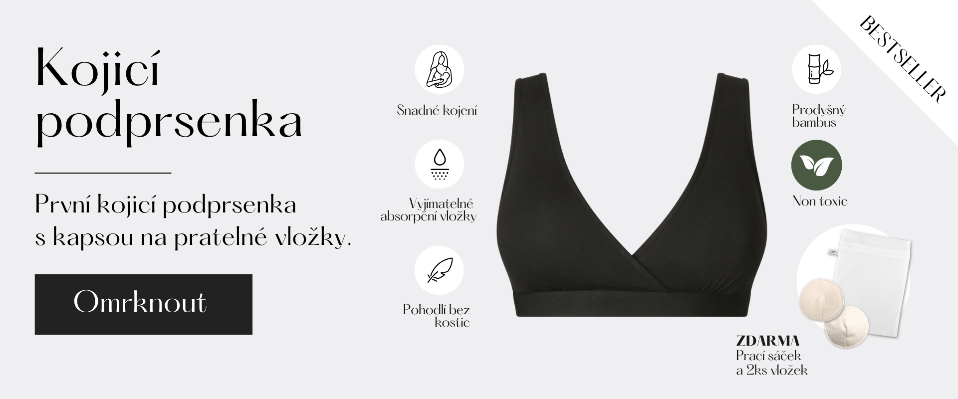 První kojicí podprsenka s kapsou na pratelné vložky.