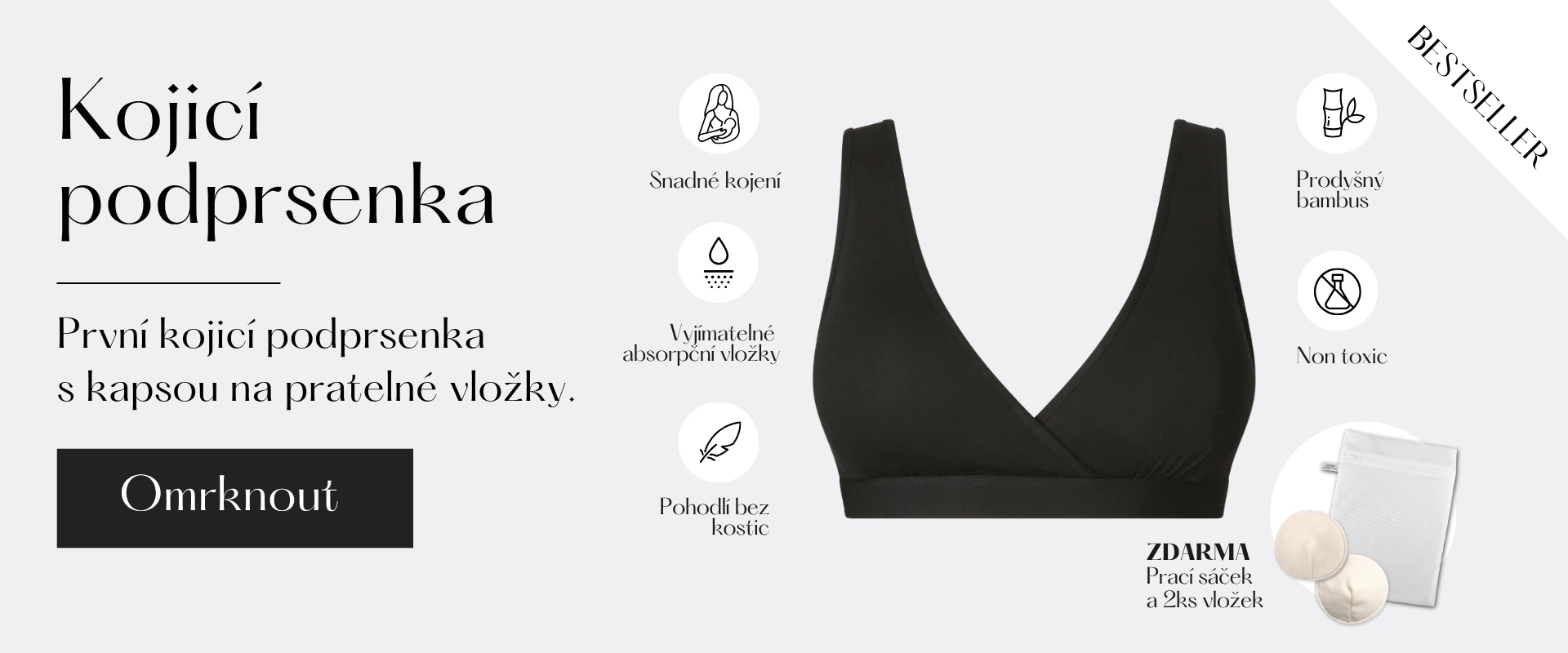 První kojicí podprsenka s kapsou na pratelné vložky.