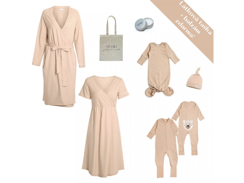Moniel set mare pentru maternitate pentru mamă mărimea XL și bebeluș Dots bej cu cadou gratuit