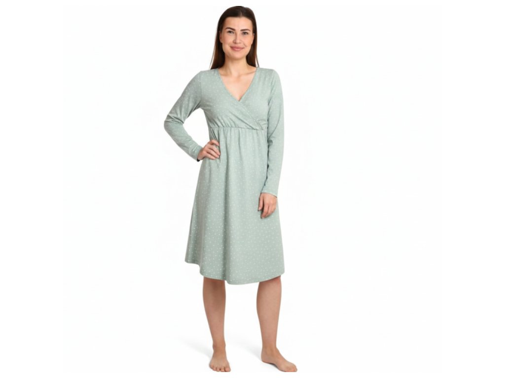 Moniel košilka:šaty kojící Dots mintová s dlouhým rukávem2