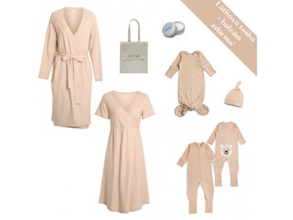 Moniel großes Klinik-Set für Mama Gr. M und Baby Dots Beige mit Gratis-Geschenk