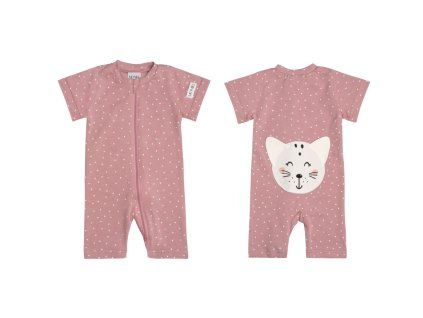 Moniel Kinder-Kurzarm-Overall Katze Dots rosa