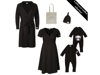 Moniel souprava do porodnice pro maminku a miminko Newborn All Black černá