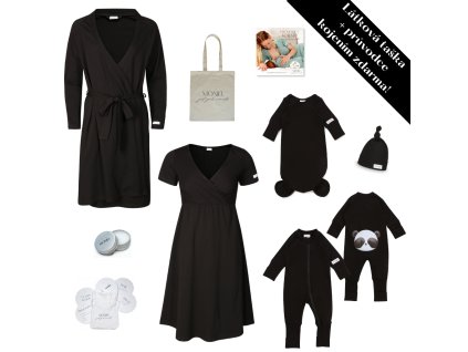 Moniel luxusní souprava do porodnice pro maminku a miminko All Black s dárkem zdarma