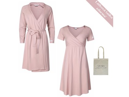 Moniel košilka + župan souprava do porodnice pro maminku Pastel růžová