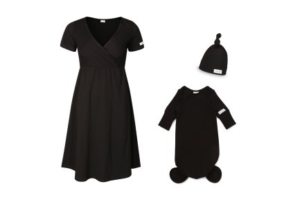 Moniel souprava do porodnice košilka + body s čepičkou pro miminko All Black černá