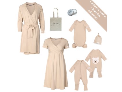 Moniel velká souprava do porodnice pro maminku a miminko Pastel béžová