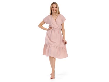 Moniel letní těhotenské a kojicí mušelínové šaty Pink růžové