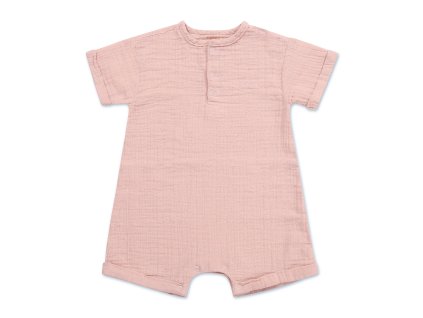 Moniel dětský rostoucí mušelínový overal s krátkým rukávem Pink