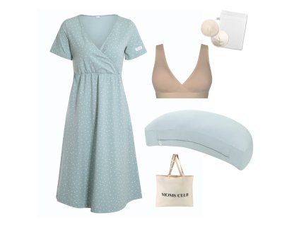 Sada pro pohodlné začátky kojení Dots mintová & Pastel mintová s podprsenkou Nuuma Nude.